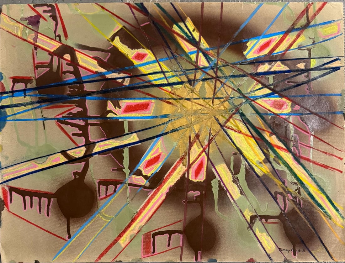 Jimmy Ernst, Oil on paper.: Jimmy Ernst (1920–1984) Title: Untitled (Abstract composition), Medium: Oil on paper, Size: 18" h x 24" w inches, Date: 1951. This lot is accompanied by a COA (Certificate of Attribution) and is not