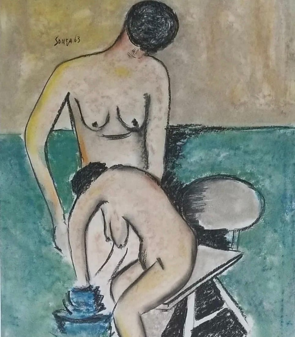 Francis Newton Souza, Mixed media on paper.: Francis Newton Souza (1924–2002) Title: Untitled, Medium: Mixed media on paper, Size: 19" h x 16" w inches, Date: 1963. This lot is accompanied by a COA (Certificate of Attribution) and is not a rep