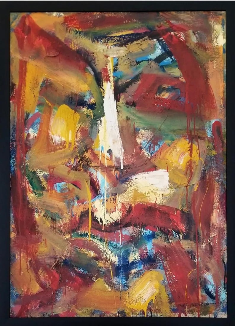 Fahr El Nissa Zeid, Oil on canvas.: Fahr El Nissa Zeid (1901–1991) Title: Untitled (Abstract composition), Medium: Oil on canvas, Size: 48" h x 35" w inches, Date: Undated. This lot is accompanied by a COA (Certificate of Attribution)