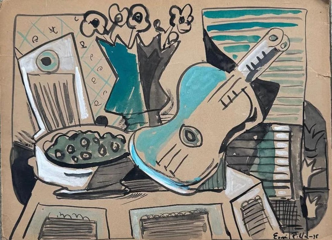 Emil Filla, Mixed media on paper art.: Emil Filla (1882-1953) Title: Untitled (Composition), Medium: Mixed media on paper art, Size: 10.50" h x 14" w inches, Date: 1935. It is a unique piece. We recommend that the buyer do their research b