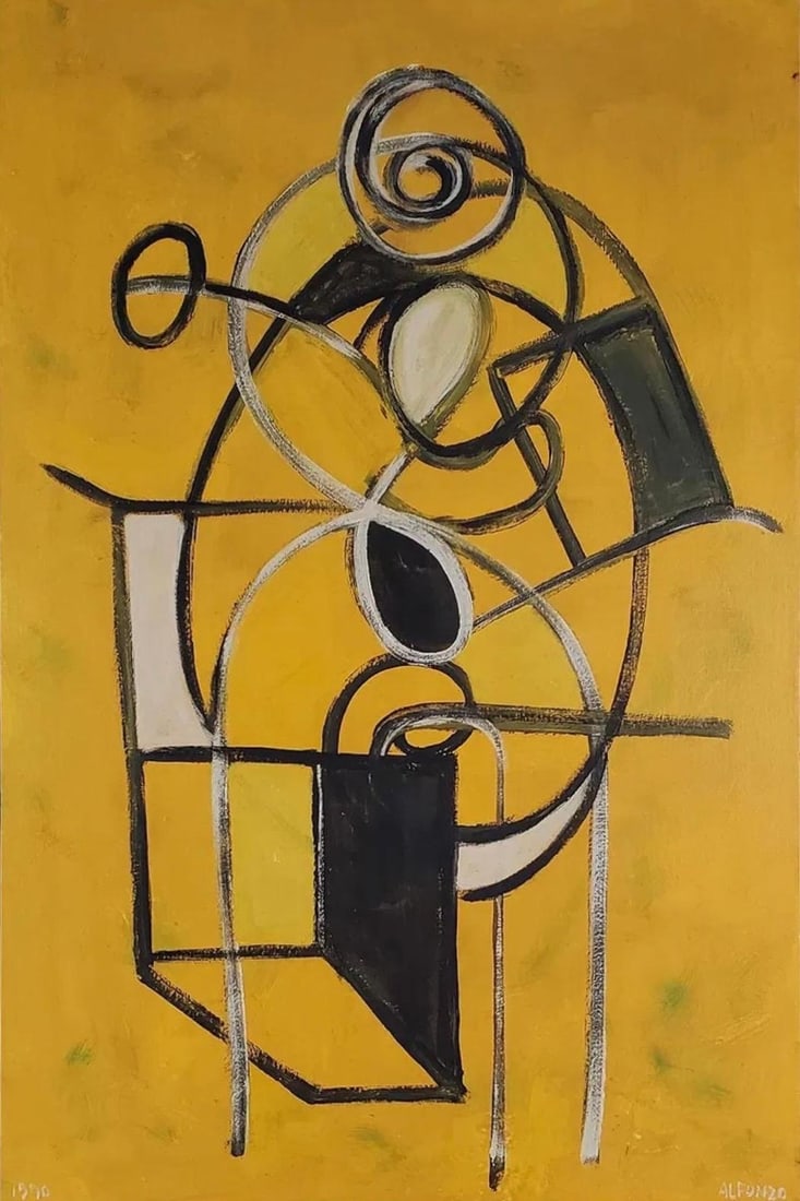 Carlos Alfonzo, Oil on canvas.: Carlos Alfonzo (Cuban, 1950–1991) Title: Untitled (Abstract composition), Medium: Oil on canvas, Size: 36 h x 24 w inches, Date: 1970. This lot is accompanied by a COA (Certificate of Attribution) a