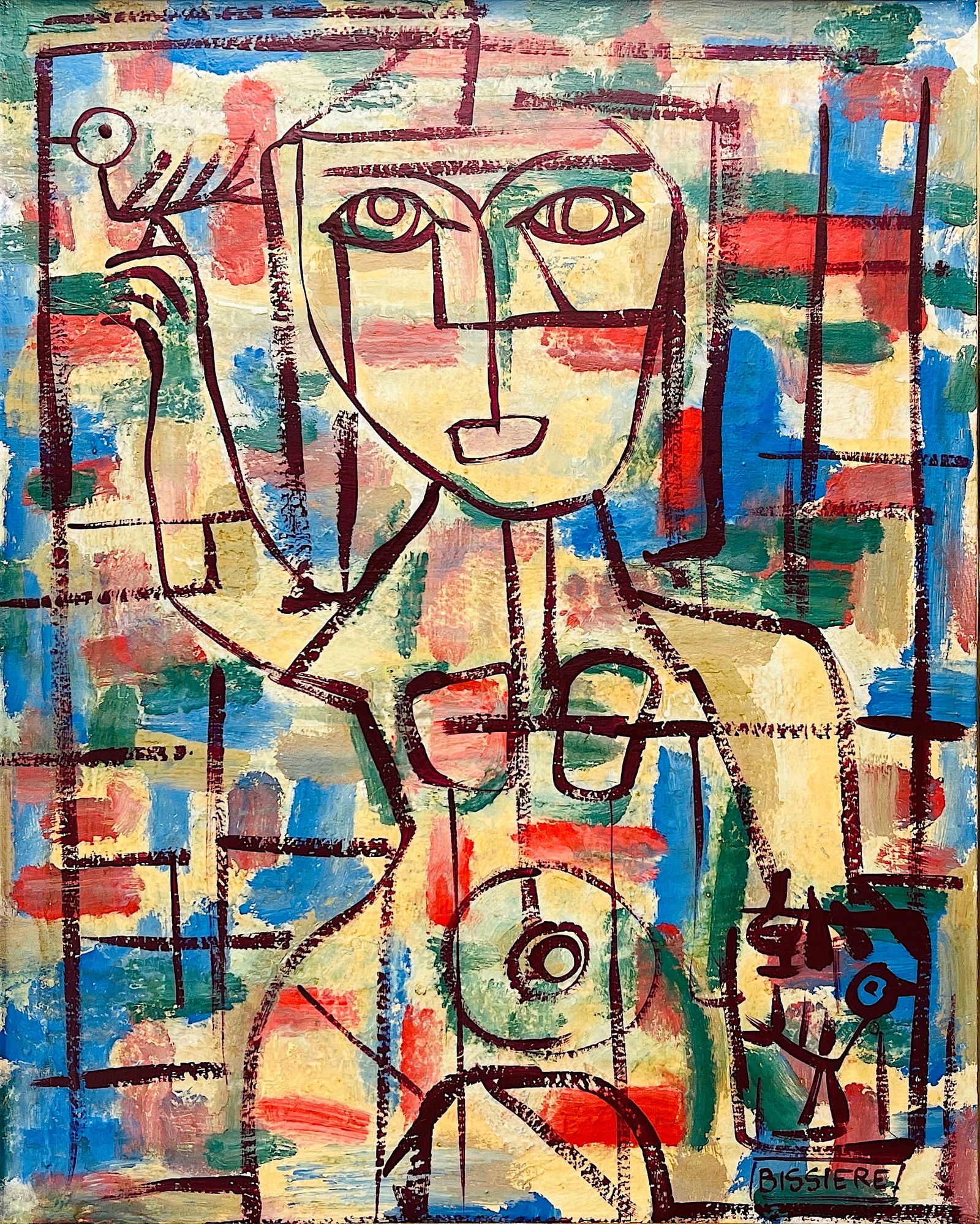 Roger Bissiere, Oil on canvas.: Roger Bissiere (1886-1964) Title: Untitled, Medium: Oil on canvas, Size: 20" H x 16" W (inches), Date: ca. 1964. This lot is accompanied by a COA (Certificate of Attribution) and is not a reproduction