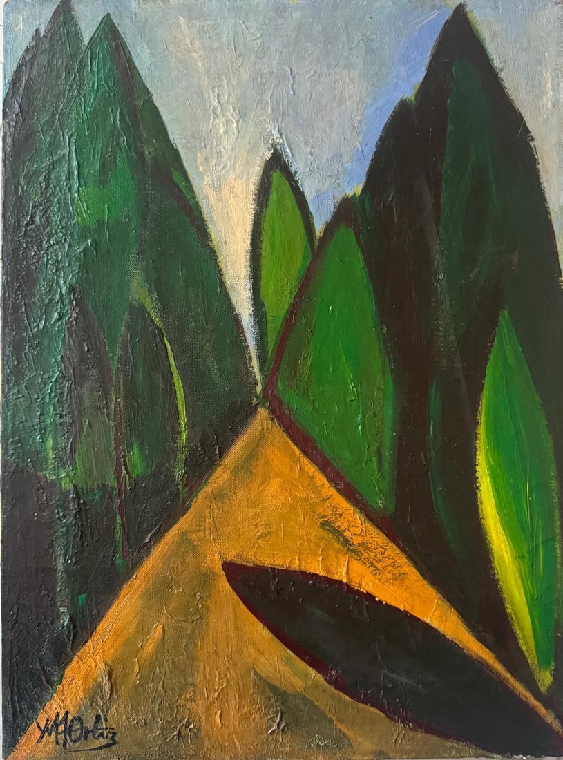 Manuel Angeles Ortiz, Oil on canvas.: Manuel Angeles Ortiz (1895-1984) Title: Untitled (Abstract composition), Medium: Oil on canvas, Date: Undated, Size: 16" h x 12" w inches. This lot is accompanied by a COA (Certificate of Attribution)