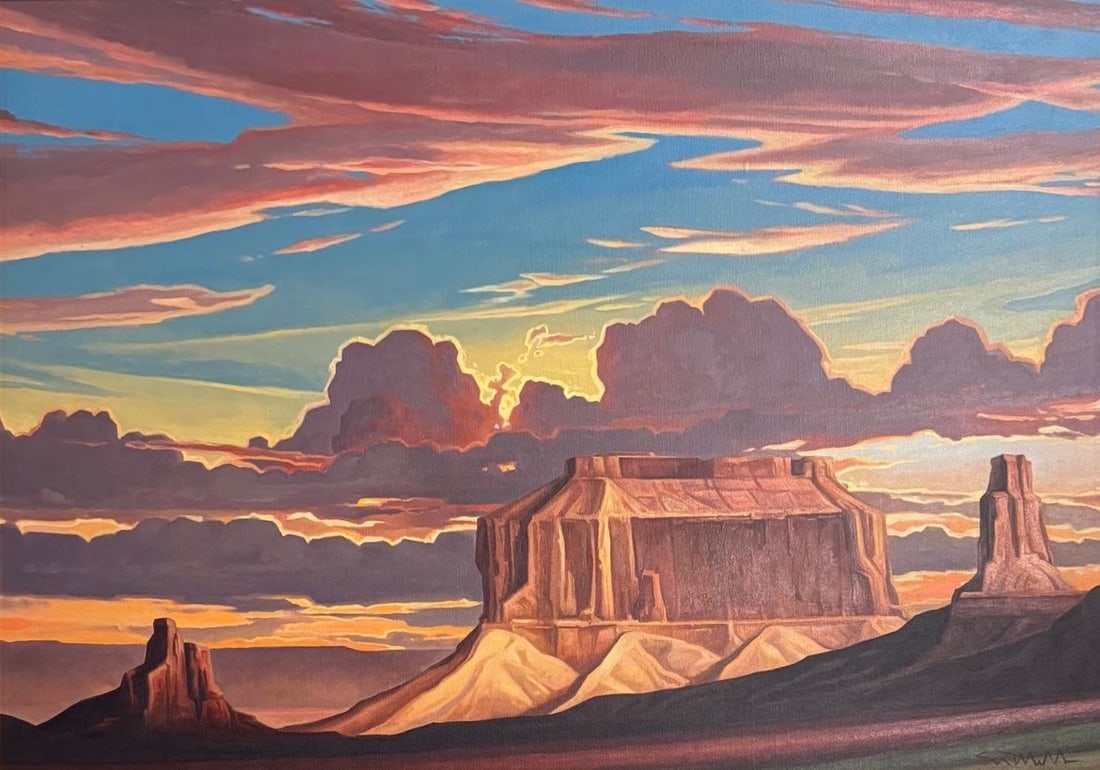 Ed Mell, Oil on canvas.: Ed (Edmund) Paul Jr Mell (1942-2024) Title: Untitled (Panoramic abstracted landscape), Medium: Oil on canvas, Date: Undated , Size: 24 h x 36 w inches. This lot is accompanied by a COA (Certificate of