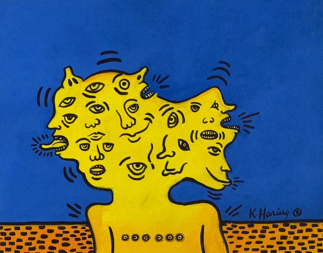 Keith Haring,Watercolor on cardboard.: Keith Haring (1958-1990) Title: Untitled (Les émotions), Medium: Watercolor on cardboard, Size: 11.25 h x 14 w inches, Date: ca. 1980. This lot is accompanied by a COA (Certificate of Attribution) an