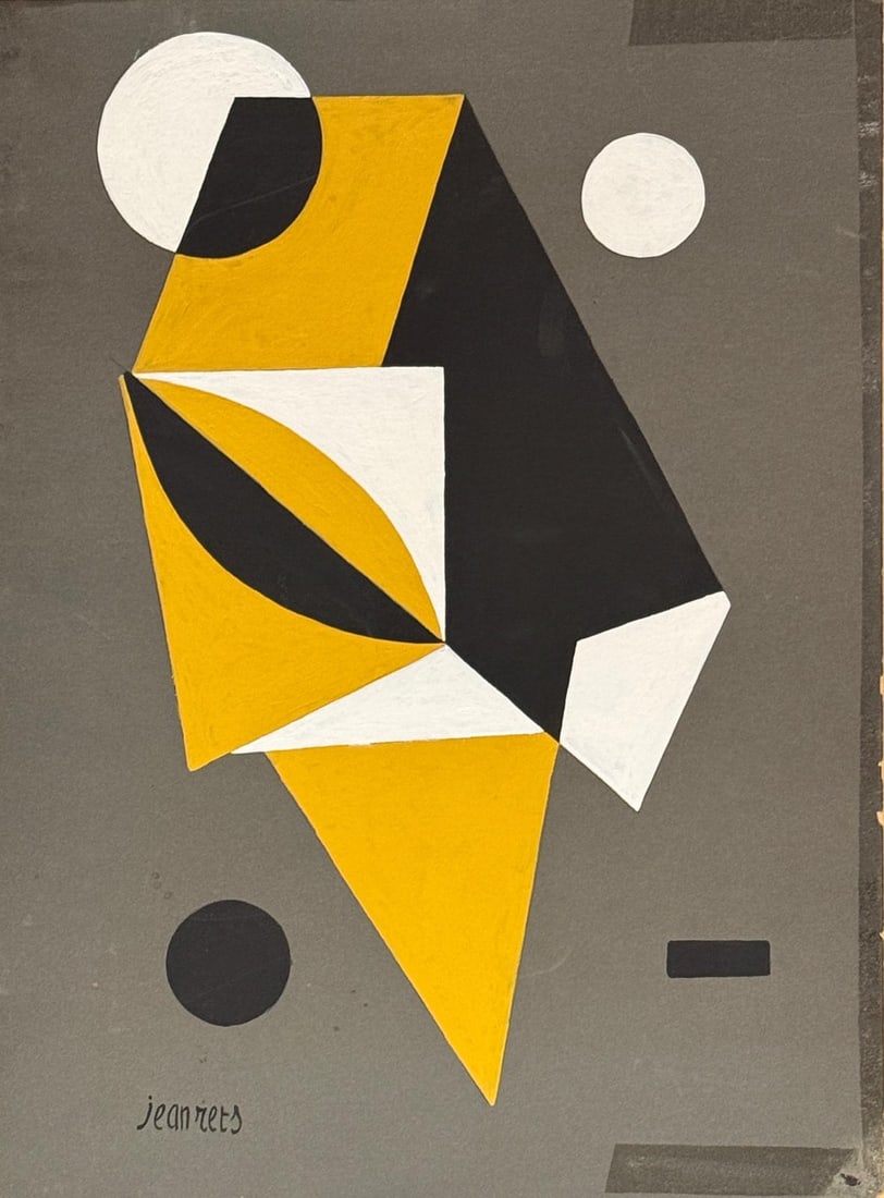 Jean Rets, Oil on cardboard.: Jean Rets (Belgian, 1910–1998) Title: Untitled (Geometric composition), Medium: Oil on cardboard, Date: Undated, Size: 19 h x 14 w inches. This lot is accompanied by a COA (Certificate of Attributio