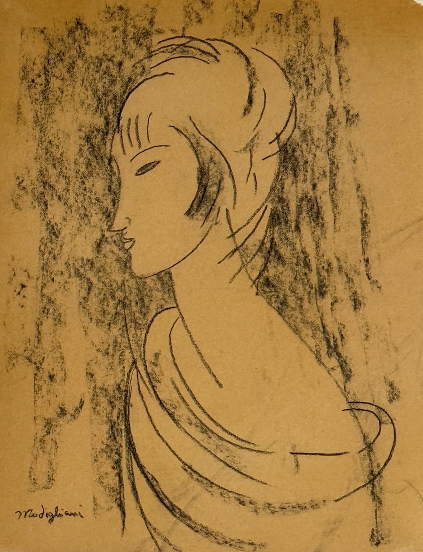 Amedeo Modigliani, Gouache on paper.: Amedeo Modigliani (1884-1920) Title: Untitled (Portrait), Medium: Charcoal on paper, Size: 11 h x 9 w inches, Date: circa 1915-17. This lot is accompanied by a Certificate of Attribution and is not a 