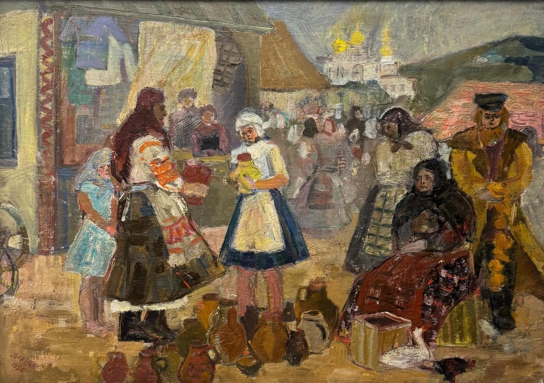David Burliuk, Oil on canvas panel.: David Burliuk (Ukrainian, 1882–1967) Title: Untitled, Medium: Oil on canvas panel, Size: 19.50 h x 28.50 w in, Date: Undaed. This lot is accompanied by a Certificate of Attribution and is not a repr