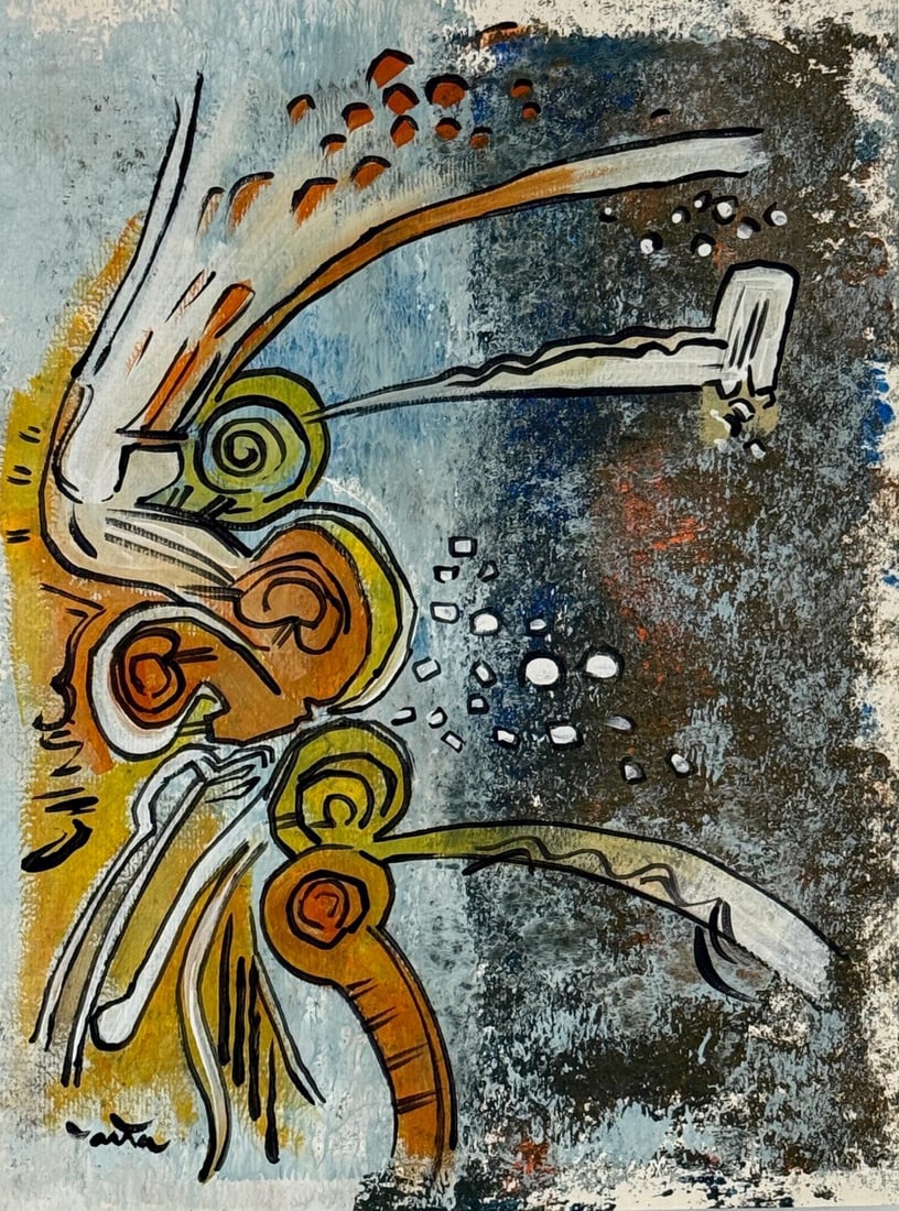 Roberto Matta, Mixed media on cardboard.: Roberto Matta (1911- 2002) Title: Untitled (Composition), Medium: Mixed media on cardboard, Date: circa 1970-74, Size: 15" h x 11" w inches. This lot is accompanied by a Certificate of Attribution and