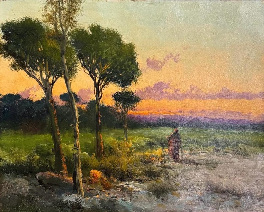 Charles Caryl Coleman, Oil on board.: Charles Caryl Coleman (1840-1928) Title: Untitled (Landscape), Medium: Oil on board, Size: 15.50" h x 29.50" w inches, Date: Undated. This lot is accompanied by a Certificate of Attribution and is not