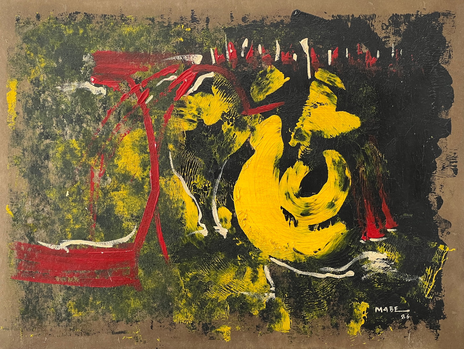 Manabu Mabe, Acrylic on cardboard.: Manabu Mabe (1924-1997) Title: Untitled (Abstract composition), Medium: Acrylic on cardboard, Size: 19.25" H x 25.25" W (inches), Date: 1986. This lot is accompanied by a Certificate of Attribution an