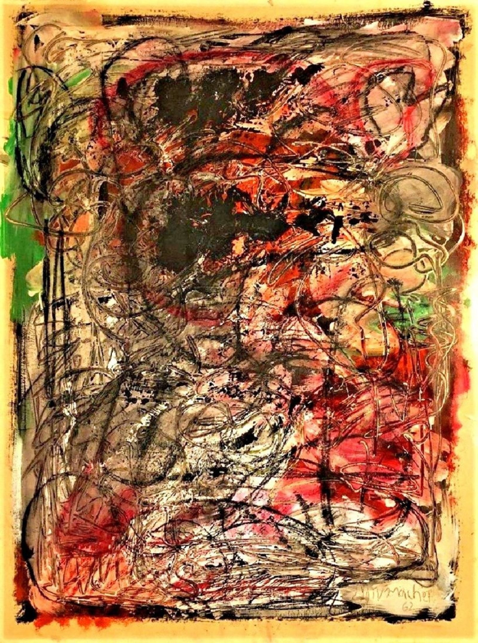 Emil Schumacher, Oil on cardboard.: Emil Schumacher (1912-1999) Title: Untitled (Abstrac composition), Medium: Oil on cardboard, Date: 1962, Size: 24" H x 18" W inches. This lot is accompanied by a Certificate of Attribution and is not 