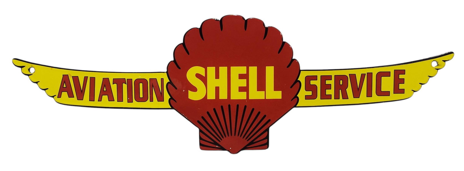 Porcelain Shell Aviation Service Advertising Sign: Porcelain Advertising. Measures approx 18 3/4 inches x 6 inches. Please examine photos. We are unsure of age, selling as is. Recently out of a local private collection.