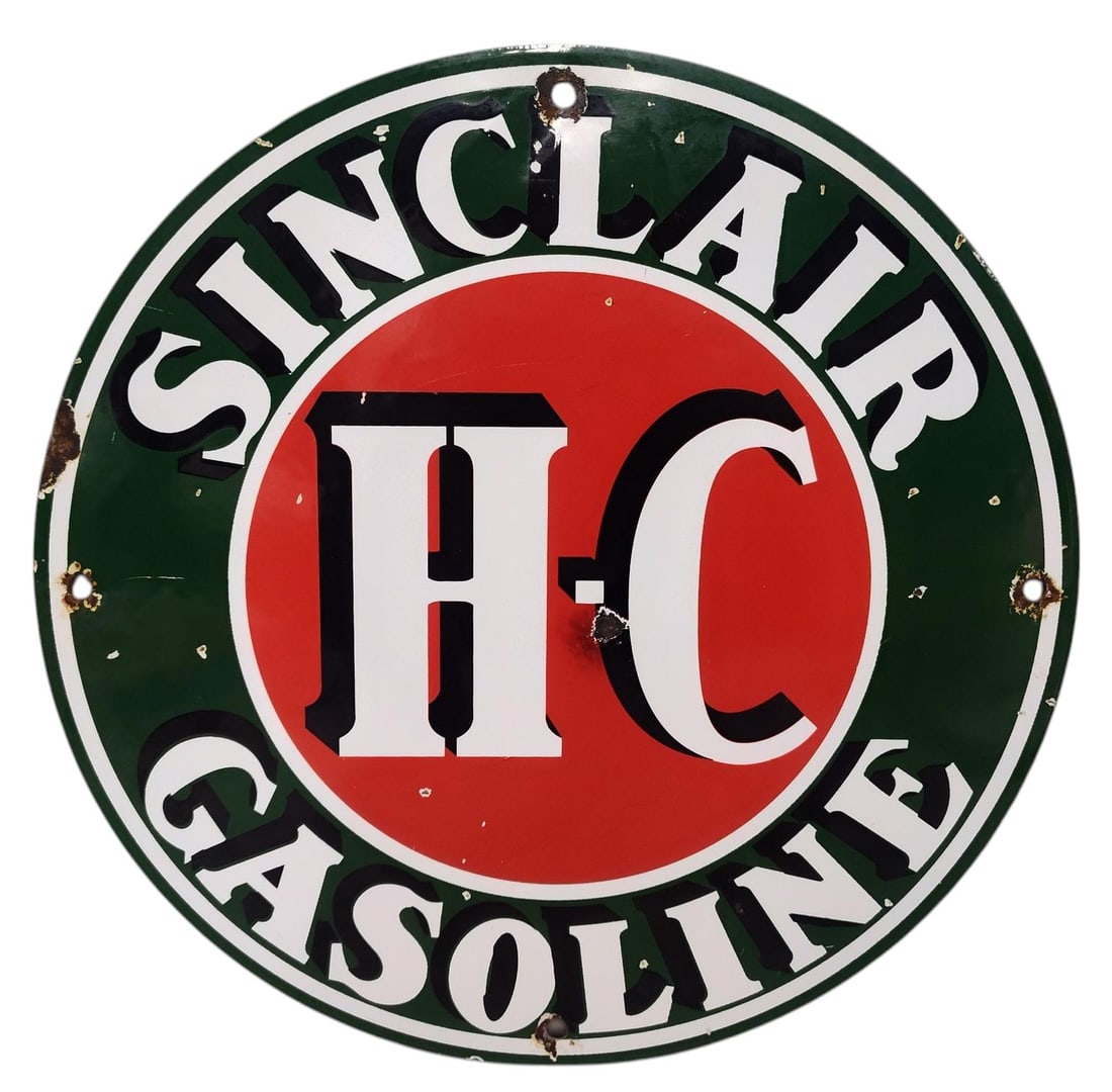 Round Porcelain Sinclair Gasoline Advertising Sign / Pump Plate. (1 of 2)