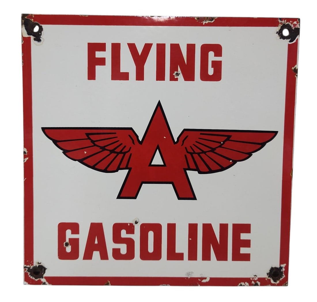 Porcelain Flying A Gasoline Advertising Sign / Pump Plate. (1 of 2)