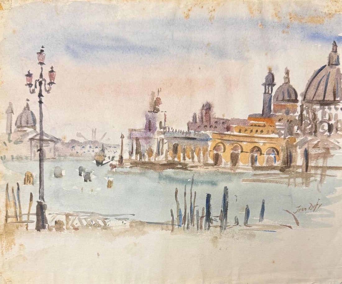 Jean Dufy, Watercolor on paper.: Jean Dufy (French, 1888–1964) Title: Untitled, Medium: Watercolor on paper, Size: 9 1/2 h x 12 1/8 w inches. This lot is accompanied by a Certificate of Attribution and is not a reproduction, it is 