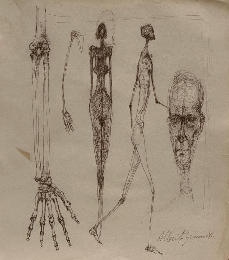 Alberto Giacometti, Ink on paper.: Alberto Giacometti (1901-1966) Title: Untitled (Bone study), Medium: Ink on paper, Date: ca. 1963, Size: 11 h x 10 w in. This lot is accompanied by a Certificate of Attribution and is not a reproducti