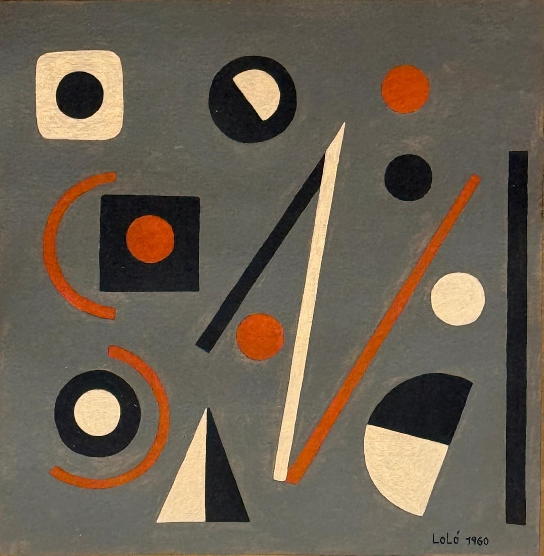 Lolo Soldevilla, Tempera on cardboard.: Lolo Soldevilla (1901-1971) Title: Untitled (Composition), Medium: Tempera on cardboard, Date: 1960, Size: 12.25 h x 12.25 w in. This lot is accompanied by a COA. We recommend that the buyer do their 