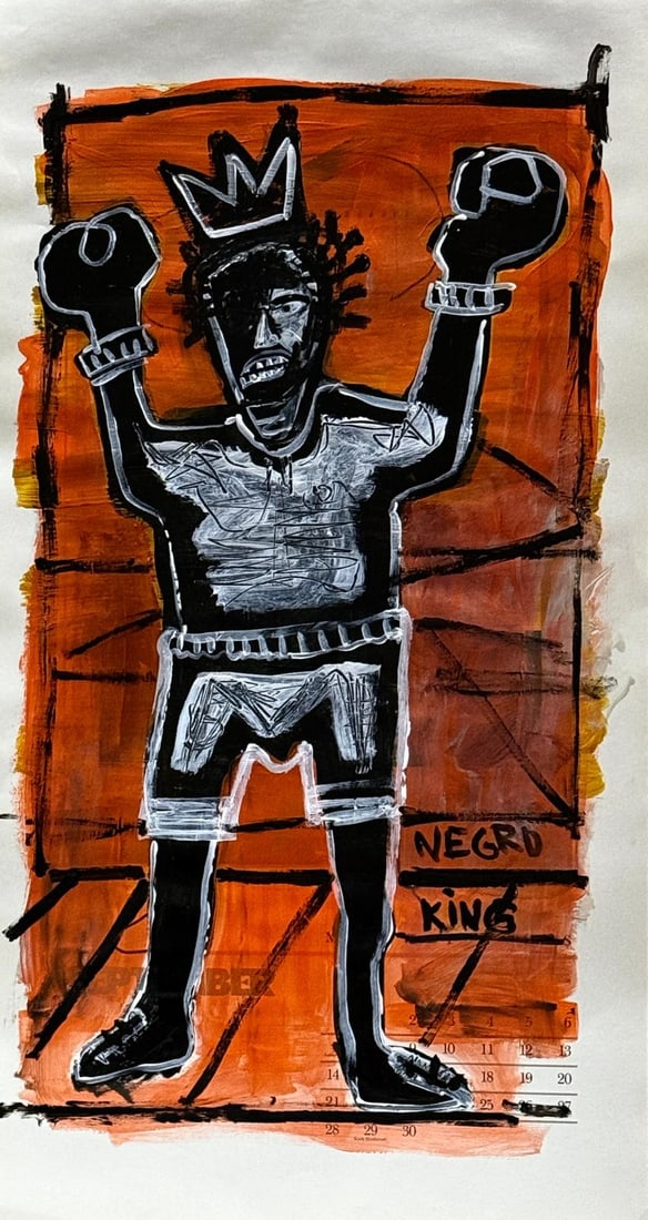 Jean-Michel Basquiat, Acrylic on calendar paper from 1981.: Jean-Michel Basquiat (American, 1960–1988) Title: Untitled (Negro King Boxer), Medium: Acrylic on calendar paper from 1981, Date: 1981, Size: 23 h x 12 w in. This lot is accompanied by a Certificate