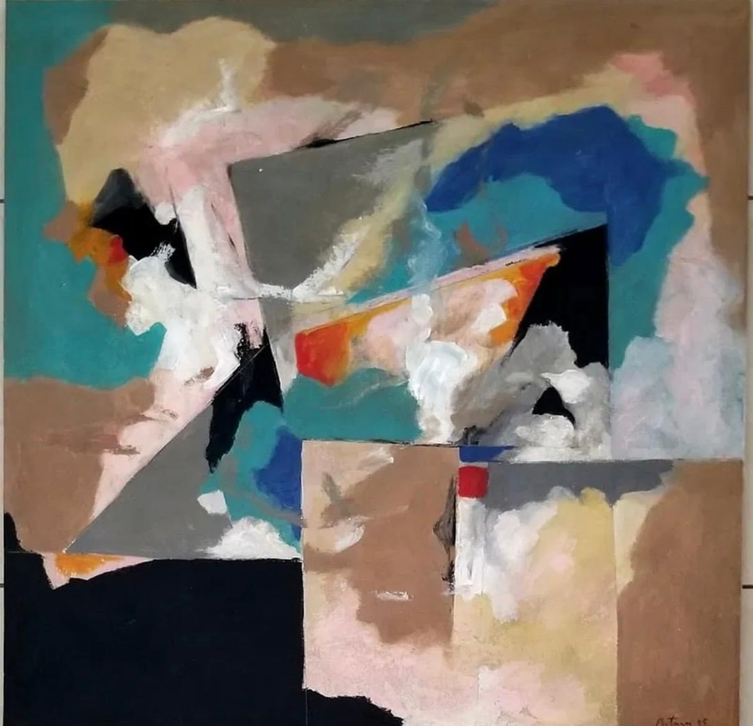 Alberto Beltran, Acrylic on canvas.: Alberto Beltran (1923-2002) Title: Untitled (Abstract composition), Medium: Acrylic on canvas, Size: 38" h x 38" w inches, Date: 1985. This lot is accompanied by a COA (Certificate of Attribution) and