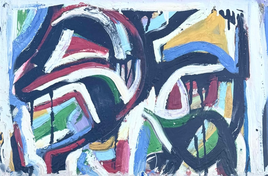 Karel Appel, Oil on paper.: Karel Appel (Dutch, 1921–2006) Title: Untitled, Medium: Oil on paper, Size: 14.75 h x 22.25 w in. This lot is accompanied by a COA (Certificate of Attribution), and is not a reproduction, It is a un