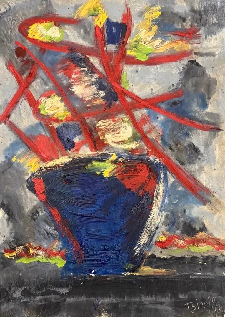 Thanos Tsingos, Oil on masonite.: Thanos Tsingos (Greek, 1914–1965) Was a Greek painter associated with lyrical abstraction, known for his expressive use of color and floral-inspired motifs. A prominent figure in postwar European ar