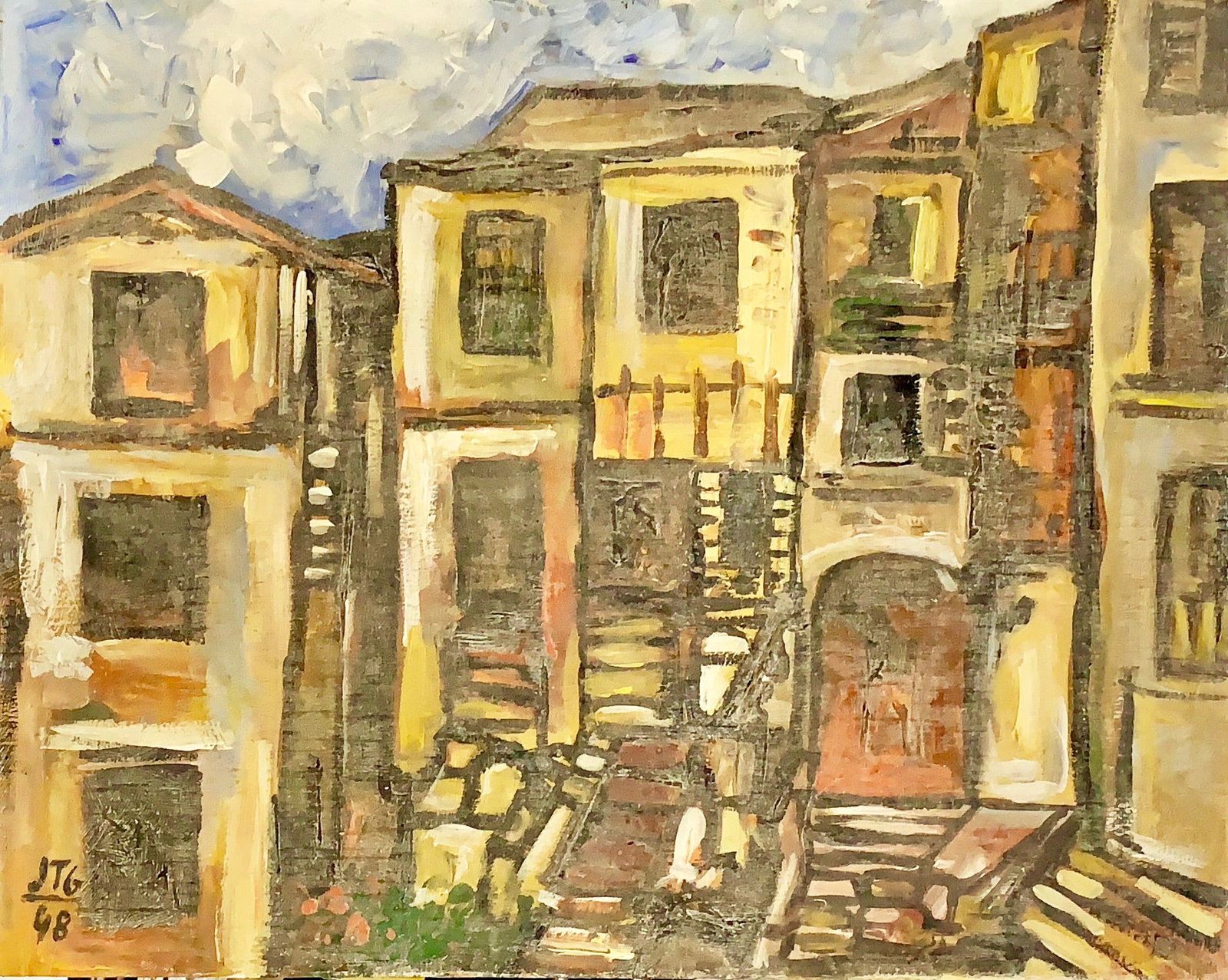 Joaquin Torres Garcia, Oil on wood.: Joaquin Torres Garcia (1874-1949) Title: Untitled (City landscape), Medium: Oil on wood, Date: 1948, Size: 9.50 h x 11.75 w inches. This lot is accompanied by a COA (Certificate of Attribution), and i