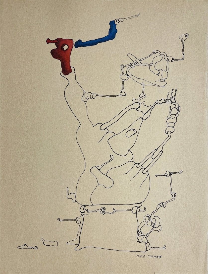 Yves Tanguy, Ink and tempera on paper.: Yves Tanguy (1900-1955) Title: Untitled (Composition), Medium: Ink and tempera on paper, Size: 14.50" H x 11" W inches, Date: ca. 1950. This lot is accompanied by a COA (Certificate of Attribution), a