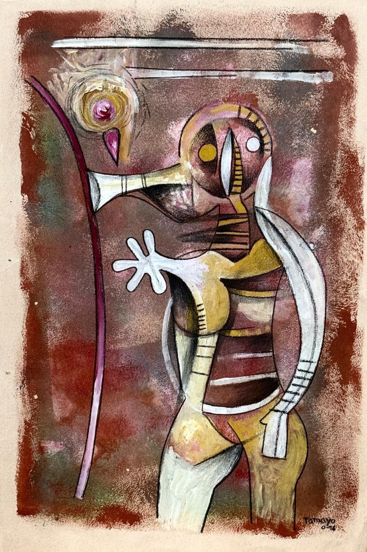 Rufino Tamayo, Watercolor and charcoal on paper.: Rufino Tamayo (1899-1971) Title: Untitled (Composition), Medium: Watercolor and charcoal on paper, Size: 18 h x 12 w inches, Date: 1976 (0-76). This lot is accompanied by a COA (Certificate of Attribu