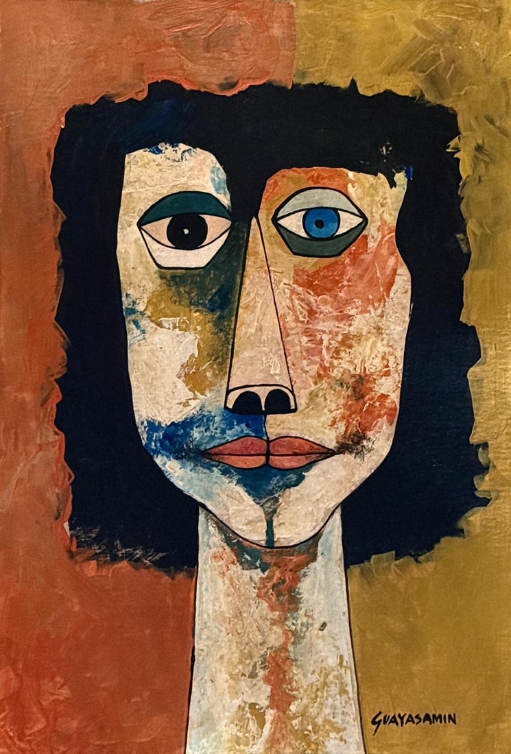 Oswaldo Guayasamin, Tempera on cardboard.: Oswaldo Guayasamin (1919-1999) Title: Untitled (Retrato de joven), Medium: Tempera on cardboard, Size: 14.50 h x 10 w in. Date: ca. 1980. This lot is accompanied by a COA (Certificate of Attribution) 