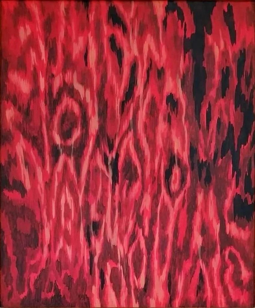 Lee Mullican, Oil on canvas.: Lee Mullican (1919-1998)Title: Untitled (Abstract composition), Medium: Oil on canvas, Size: 30" h x 26" w inches, Date: 1962. This lot is accompanied by a COA (Certificate of Attribution) and is not 