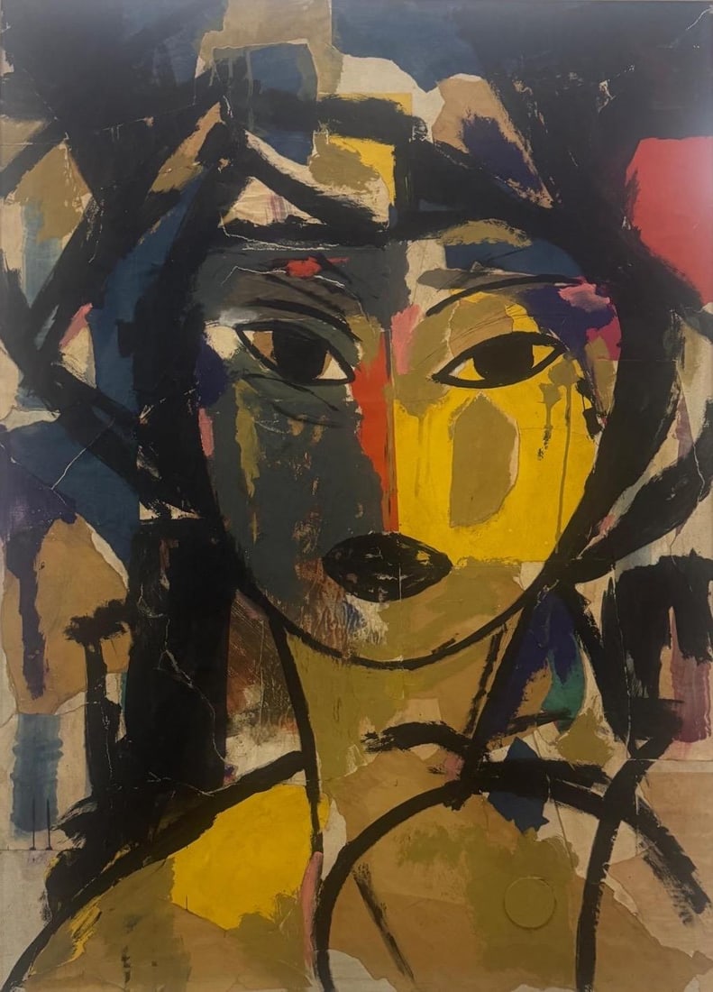 Manolo Valdes, Mixed media collage on panel.: Manolo Valdes (Spanish, born 1942) Title: Untitled, Medium: Mixed media collage on panel, Date: 2015, Size: 33 h x 31 w in. This lot is accompanied by a COA (Certificate of Attribution) and is not a r