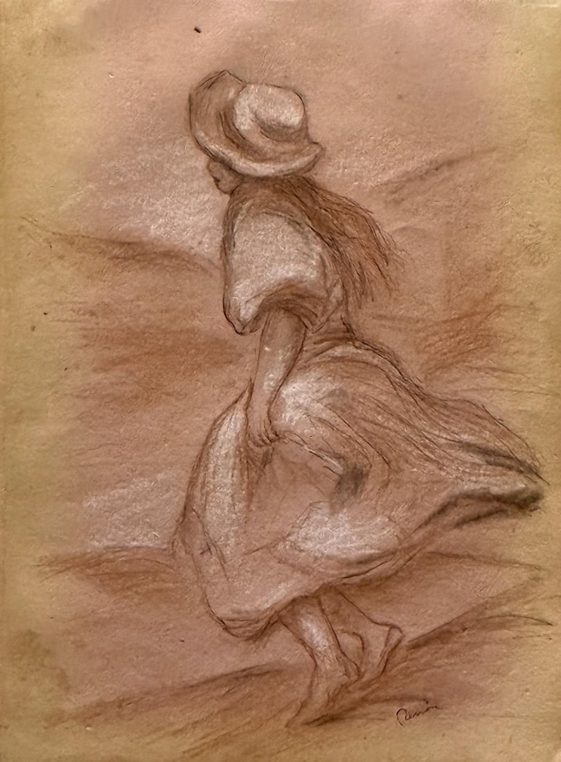 Pierre-Auguste Renoir, Graphite and pastel on paper.: Pierre-Auguste Renoir (1841-1919) Title: Untitled, Medium: Graphite and pastel on paper, Date: ca.1915, Size: 10.50 h x 7.50 w in. This lot is accompanied by a COA (Certificate of Attribution) and is 