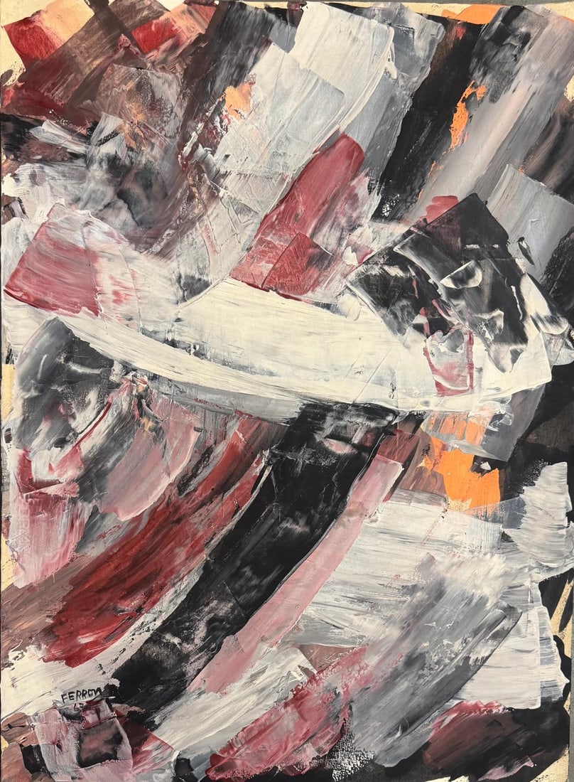 Marcelle Ferron, Oil on paper.: Marcelle Ferron (1924-2001) Title: Untitled (Abstrac composition), Medium: Oil on paper, Size: 30" h x 22" w inches, Date: 1967. This lot is accompanied by a COA (Certificate of Attribution) and is no