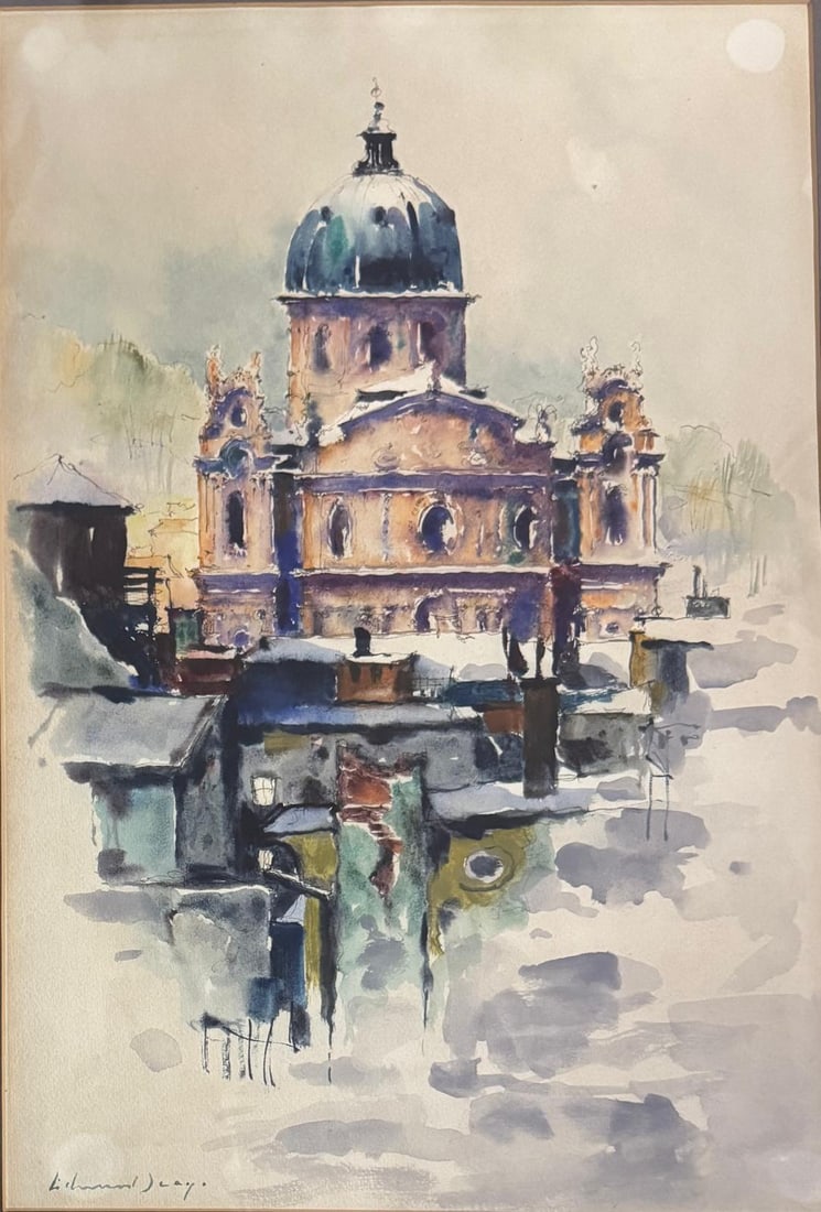 Edward Seago, Watercolor on paper.: Edward Brian Seago (1910-1974) Title: Untitled (Landscape), Medium: Watercolor on paper, Size: 19.25" h x 13" w inches. This lot is accompanied by a COA (Certificate of Attribution), and is not a repr
