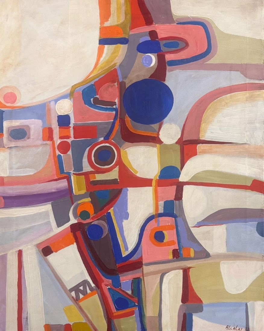 Albert Alcalay, Oil on canvas.: Albert Alcalay (American, 1917-2008) Was a modernist painter known for his abstract compositions filled with bold color and expressive energy. A survivor of World War II, his art reflects a dynamic bl
