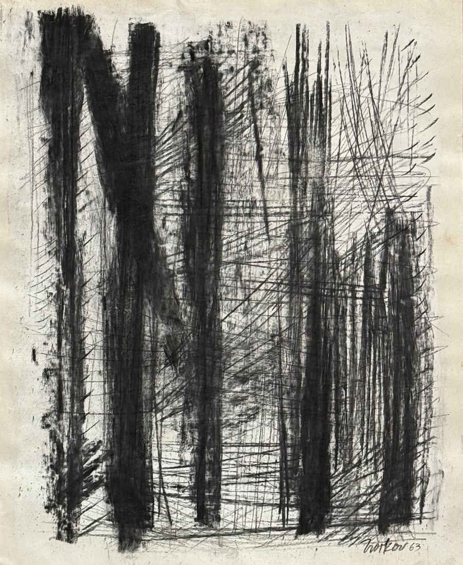 Jack Tworkov, Tempera on paper.: Jack Tworkov (American, 1900–1982) Title: Untitled (Abstract composition), Medium: Tempera on paper, Date: 1966, Size: 14 h x 17 w in. This lot is accompanied by a COA (Certificate of Attribution), 
