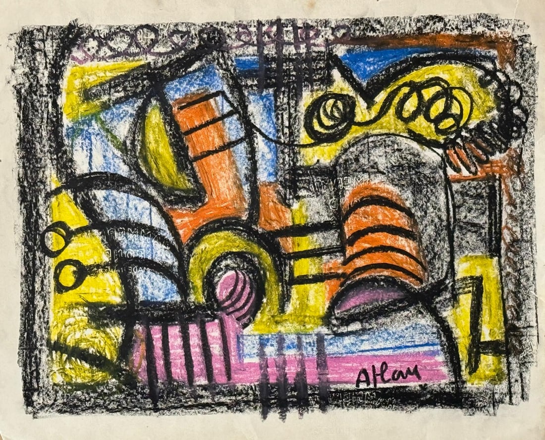 Jean-Michel Atlan, Oil pastel on Paper.: Jean-Michel Atlan (1913-1960) Title: Untitled (Abstract composition), Medium: Oil pastel on Paper, Date: ca. 1950, Size: 14 h x 17 w in. This lot is accompanied by a COA (Certificate of Attribution) a