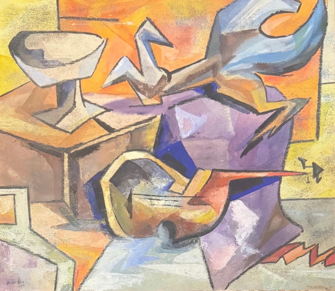 Juan Gris, Mixed media on paper.: Juan Gris (Spanish, 1887-1927) Title: Untitled, Medium: Mixed media on paper, Size: 18.50 h x 21.75 w inches. This lot is accompanied by a COA (Certificate of Attribution), and is not a reproduction, 