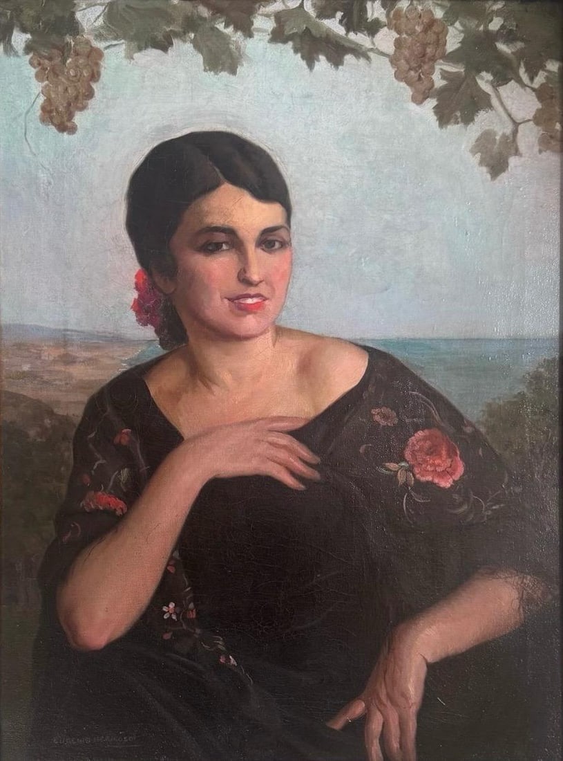 Eugenio Hermoso Martinez, Oil on canvas.: Eugenio Hermoso Martinez (1883-1963) Title: Untitled (Portrait), Medium: Oil on canvas, Date: Undated, Size: 29" h x 21.50" w inches. This lot is accompanied by a COA (Certificate of Attribution), and
