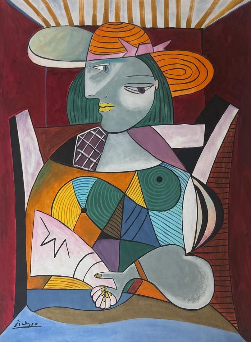 Pablo Picasso, Mixed media on paper.: Pablo Picasso (1881-1973) Title: Untitled (Portrait), Medium: Mixed media on paper, Date: ca. 1944, Size: 23 h x 17 w in. This lot is accompanied by a COA (Certificate of Attribution) and is not a rep