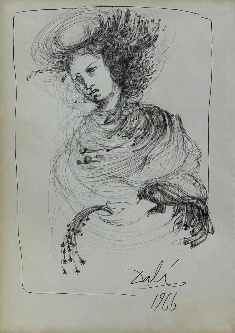 Salvador Dali, Ink on paper.: Salvador Dali (1904-1989) Title: Untitled (Spring), Medium: Ink on paper, Size: 11.50 h x 8.50 w inches, Date: 1966. This lot is accompanied by a COA (Certificate of Attribution) and is not a reproduc
