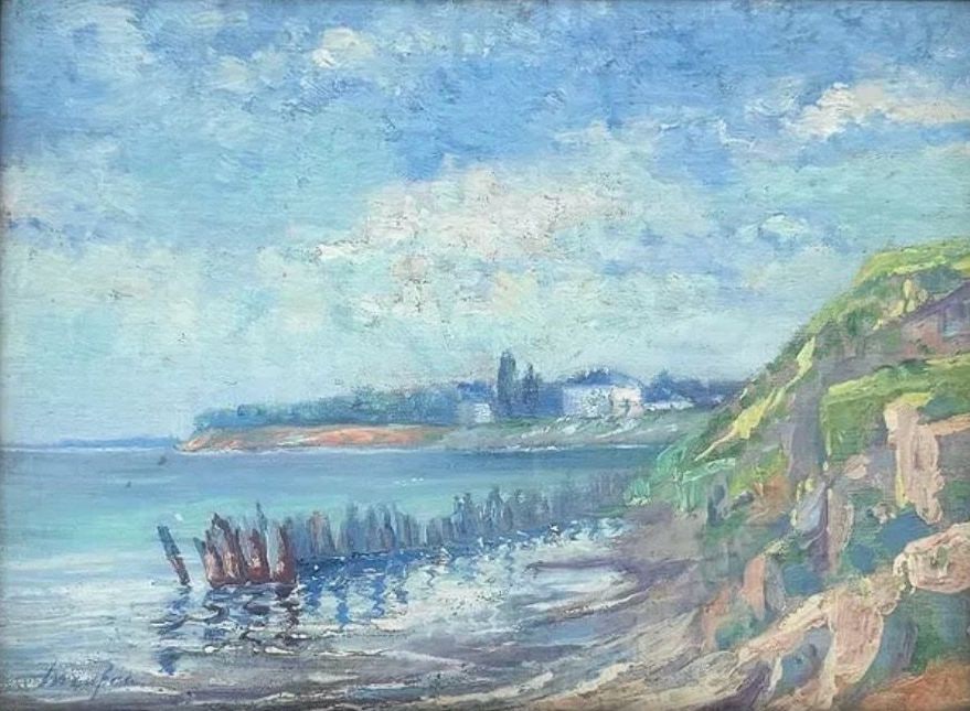 Maxime Maufra, Oil on canvas board.: Maxime Maufra (French, 1861-1918) Title: Untitled (Seascape), Medium: Oil on canvas board, Date: ca. 1900, Size: 8.50 h x 11.50 w in. This lot is accompanied by a COA (Certificate of Attribution) and 