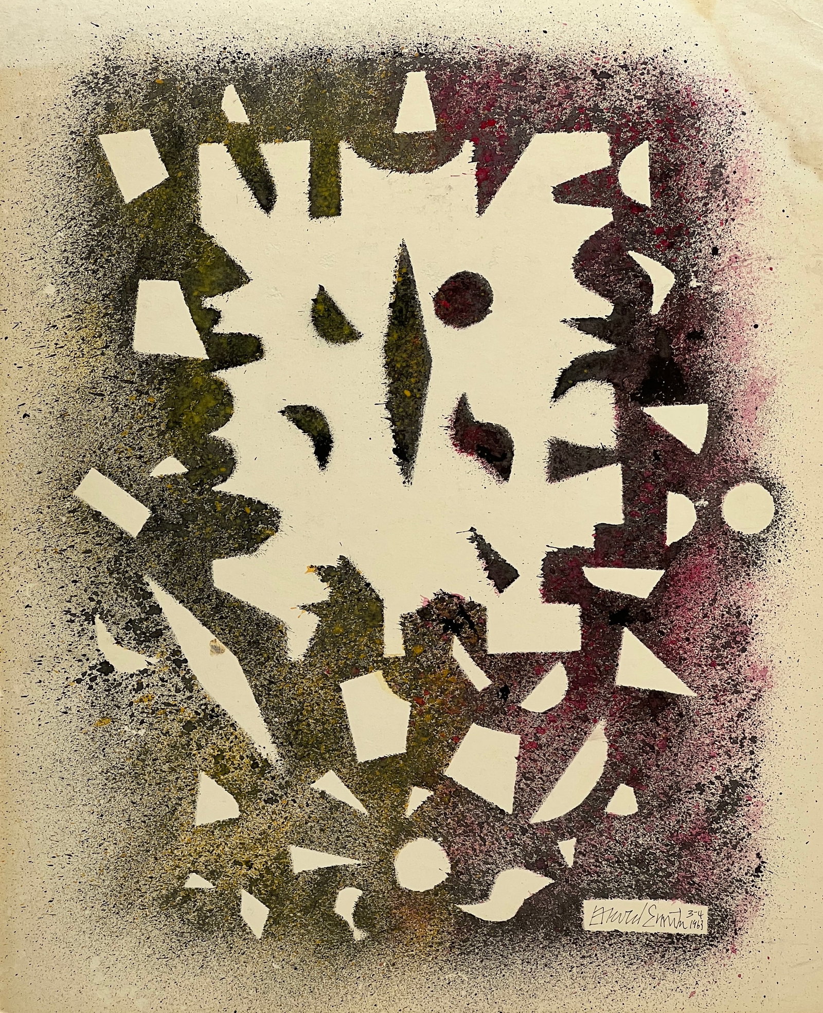 David Smith, Spray paint (enamel) on cardboard.: David Smith (1906-1965) Title: Untitled, Medium: Spray paint (enamel) on cardboard, Date: 3-4-1963, Size: 20" H x 17" W (inches). This lot is accompanied by a COA (Certificate of Attribution), and is 