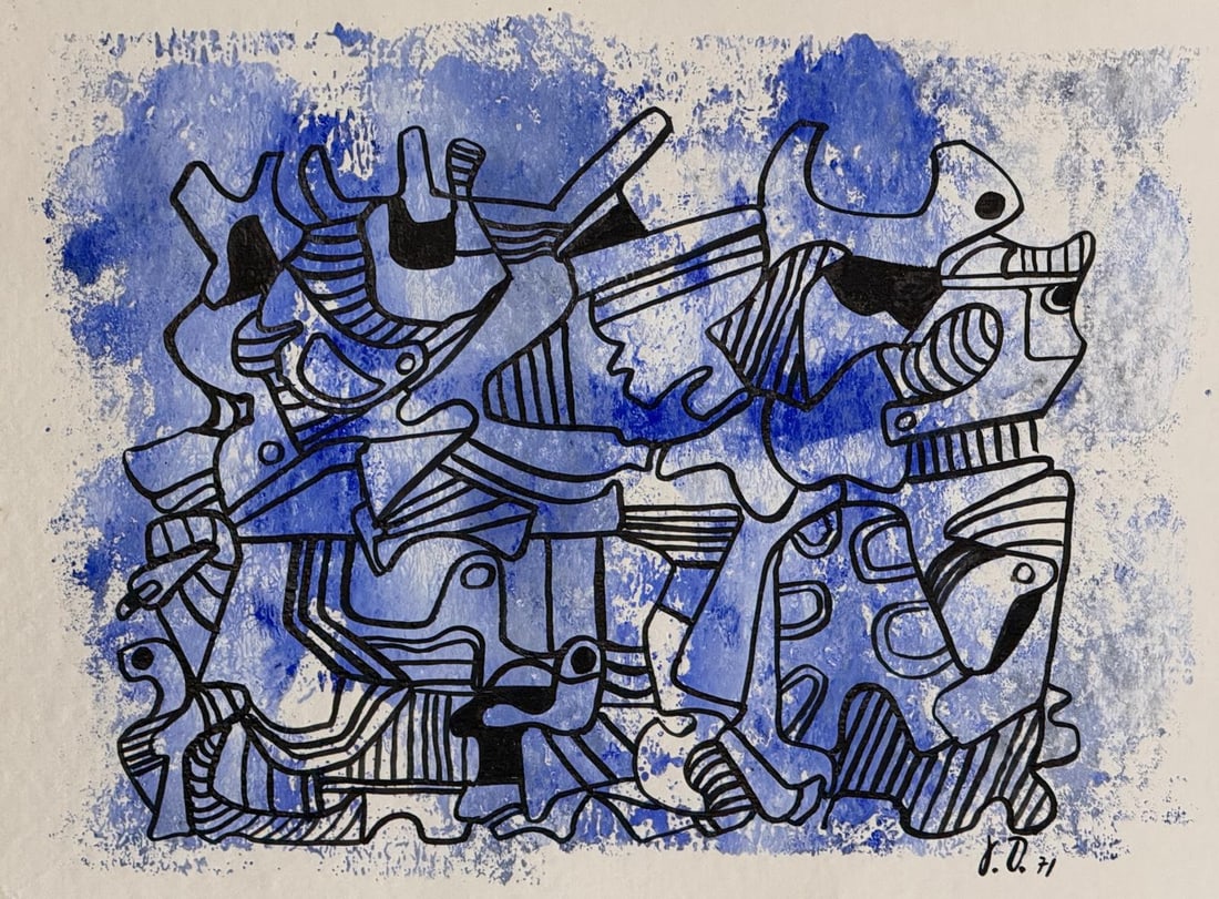 Jean Dubuffet, Mixed media on cardboard.: Jean Dubuffet (1901-1985) Title: Untitled (Composition), Medium:Mixed media on cardboard, Size: 11 h x 15 w inches, Date: 1971. This lot is accompanied by a COA (Certificate of Attribution), and is no