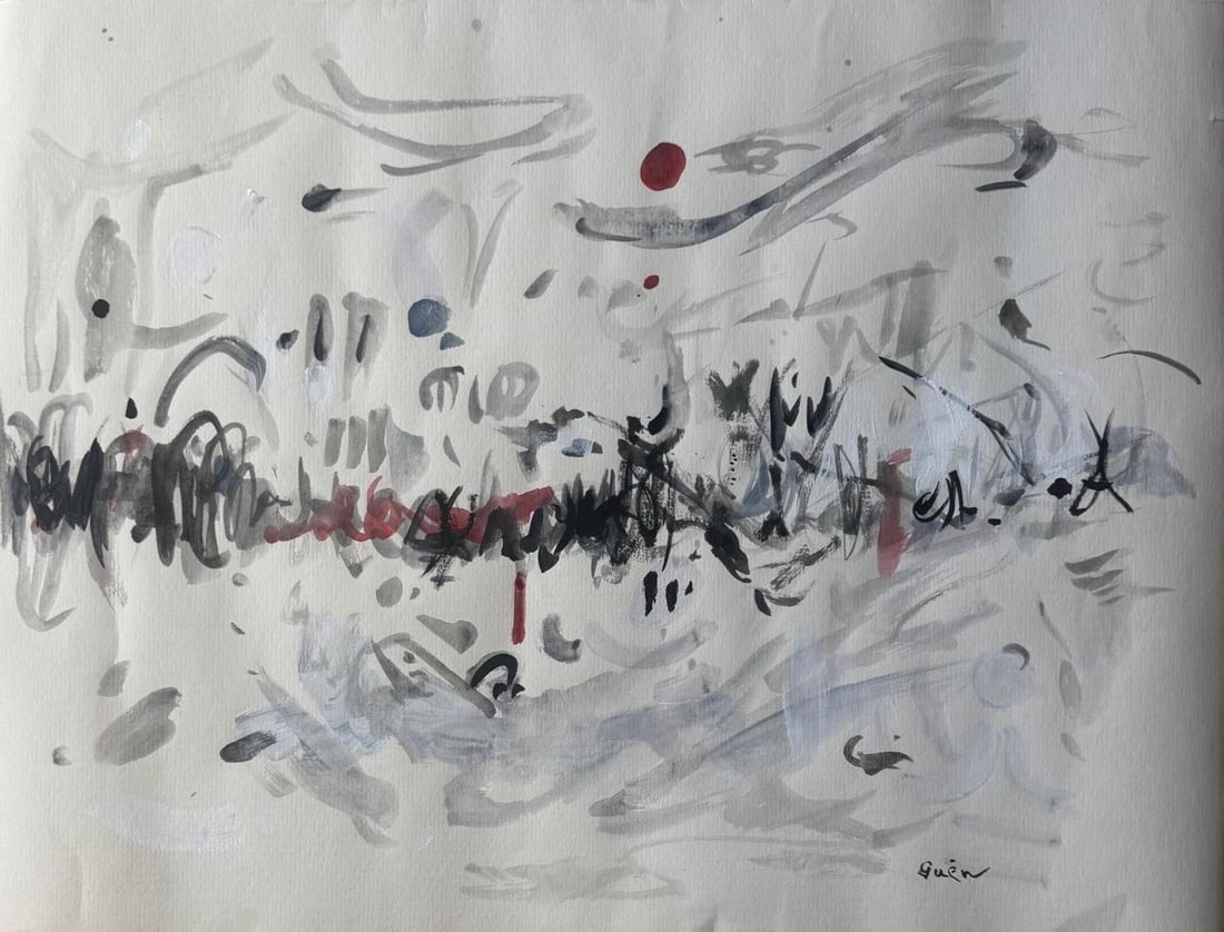Genichiro Inokuma, Mixed media on paper.: Genichiro Inokuma (1902-1993) Title: Untitled (Abstract composition), Medium: Mixed media on paper., Size: 26 h x 26 w in. This lot is accompanied by a COA (Certificate of Attribution), and is not a r