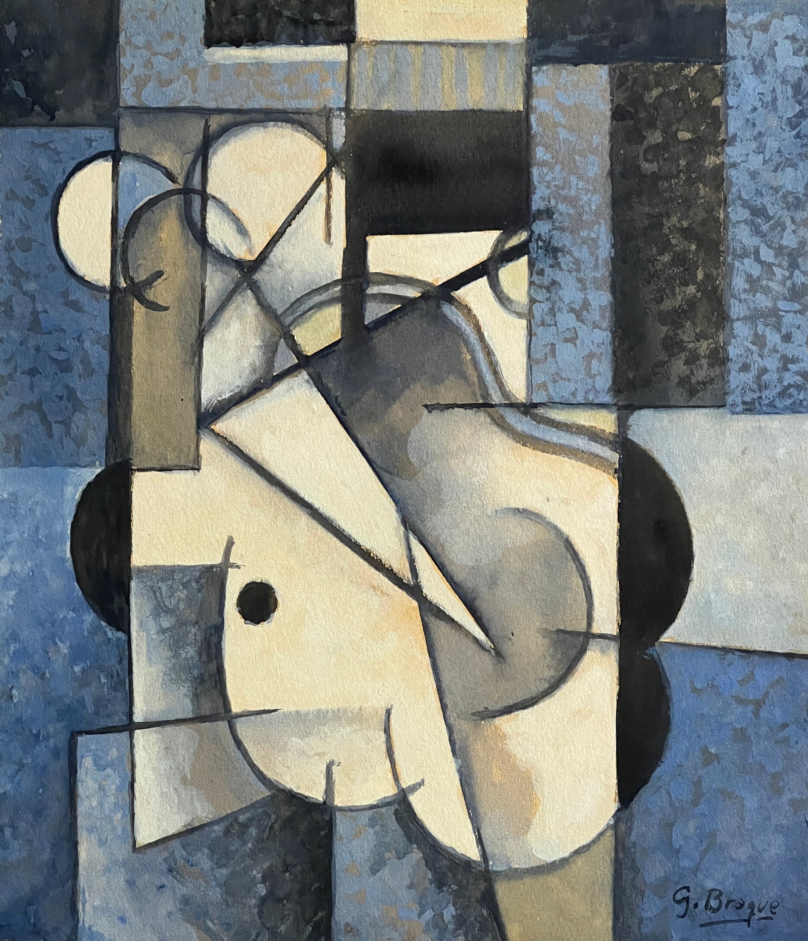 Georges Braque, Gouache on paper.: Georges Braque (1882-1963) Title: Untitled (Composition), Medium: Gouache on paper, Size: 12.25" H x 10.75" W (inches), Date: ca. 1930. This lot is accompanied by a COA (Certificate of Attribution), a