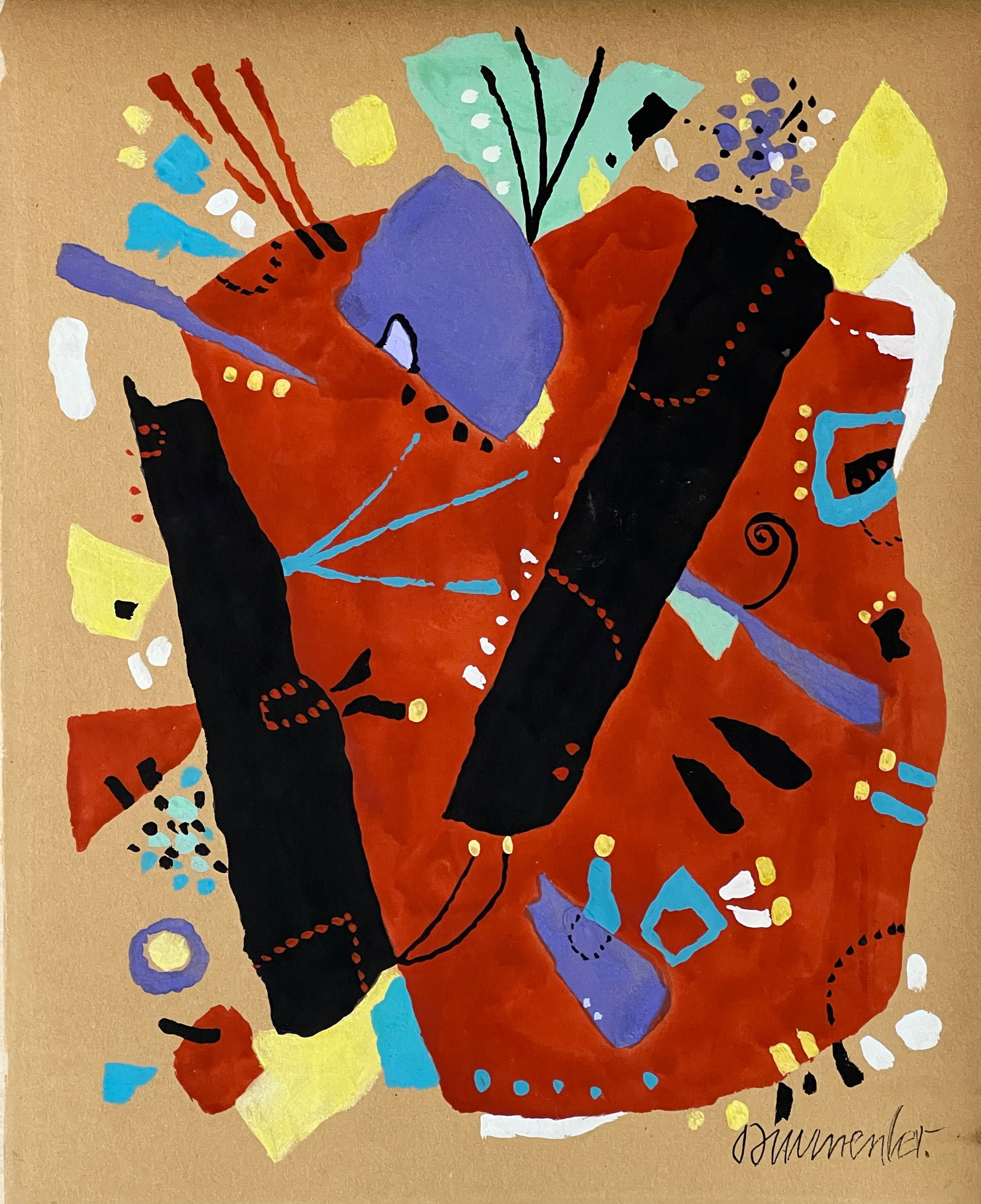 Willi Baumeister, Gouache on paper.: Willi Baumeister (1889-1955) Title: Untitled (Abstract Composition), Medium: Gouache on paper, Size: 12.75" H x 10.25" W (inches), Date: ca. 1935. This lot is accompanied by a COA (Certificate of Attr