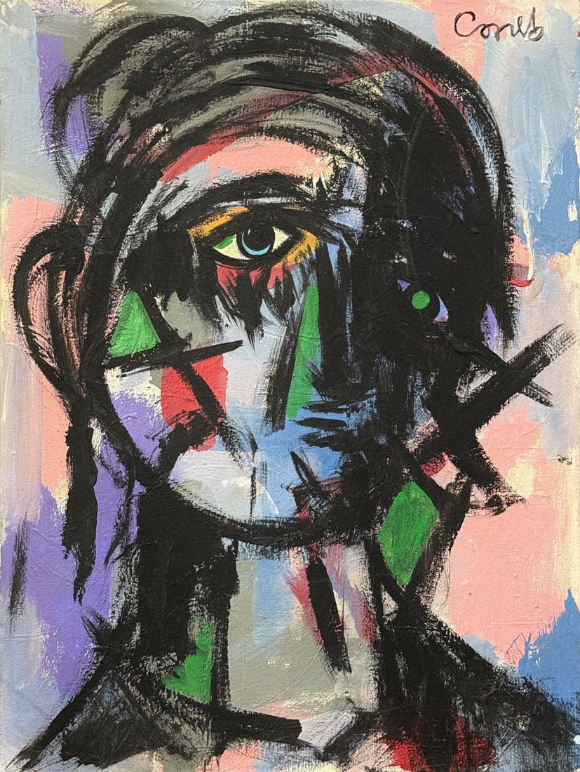 George Condo, Oil on canvas.: George Condo (American, born 1957) Title: Untitled (Portrait), Medium: Oil on canvas, Size: 24" h x 18" w (in), Date: ca. 2005. This lot is accompanied by a COA (Certificate of Attribution), and is no