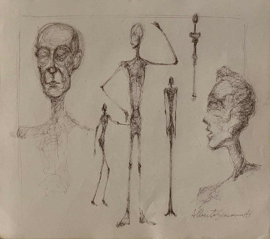 Alberto Giacometti, Ink on paper.: Alberto Giacometti (1901-1966) Title: Untitled (Study), Medium: Ink on paper, Date: ca. 1963, Size: 10 h x 11 w in. This lot is accompanied by a COA (Certificate of Attribution) and is not a reproduct